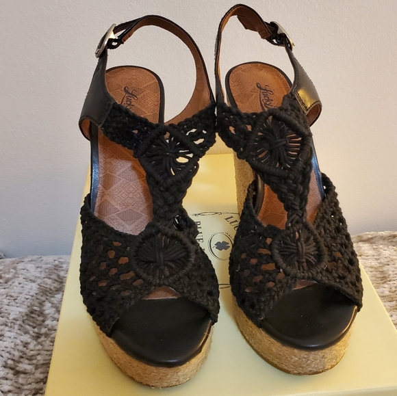 Lucky Brand Rilo Black Macrame Espadrille Wedge Sandal - Picture 5 of 11